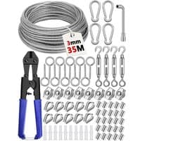 SnelShoppen - 35M 3mm Roestvrij Staal Staalkabel Kit met 74 Stuks Oogjes, Touwspanner en Spanschroef voor Trellis, Verlichting, Waslijn en Gordijn Oph