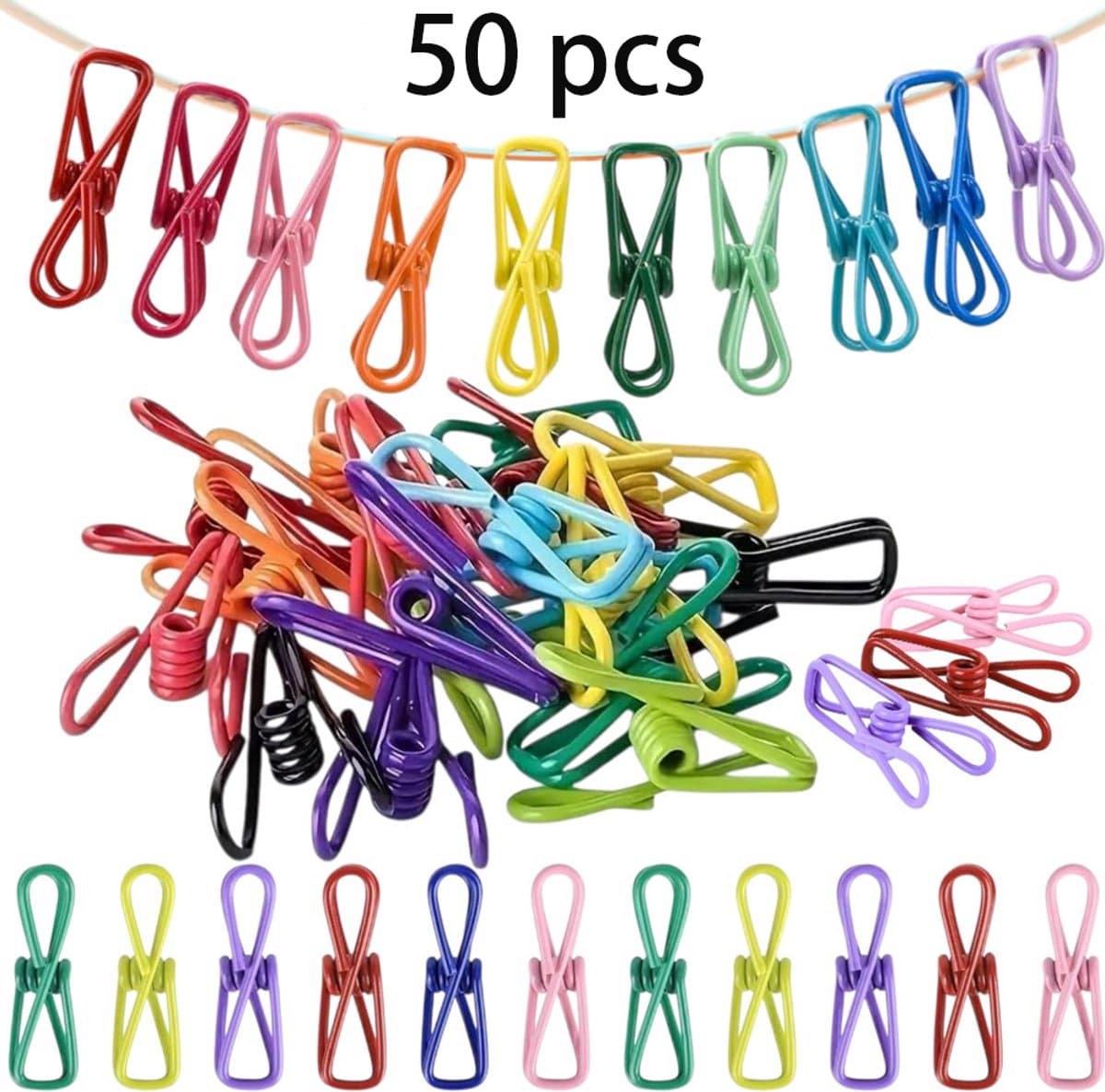 50 stuks - wasknijpers - veerknijpers - metaal knijpers - wasklemmen - Willekeurige kleur - droogrek knijpers - veerklemmen - wasknijper - textielklem - Stevige Klemmen voor Linnen - Sterke Veer Knijpers voor Wasgoed en Huisgebruik — afbeelding 1
