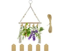 Hout Kruidendroogrek - Inclusief Bruine Cadeaulabels en Natuurlijk Jutetouw - Woondecoratie - Opvouwbaar - Bespaar Ruimte - Voor Het Drogen Van Verse en Aromatische Kruiden - Versier Je Keuken, Terras of Woonkamer