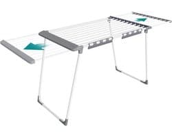 SONGMICS LLR522WK01 Wasluchter, staande waslijn, uitschuifbare vleugels, 22 m droogoppervlak, met sokhouder, opvouwbaar, parelwit en duigrijs