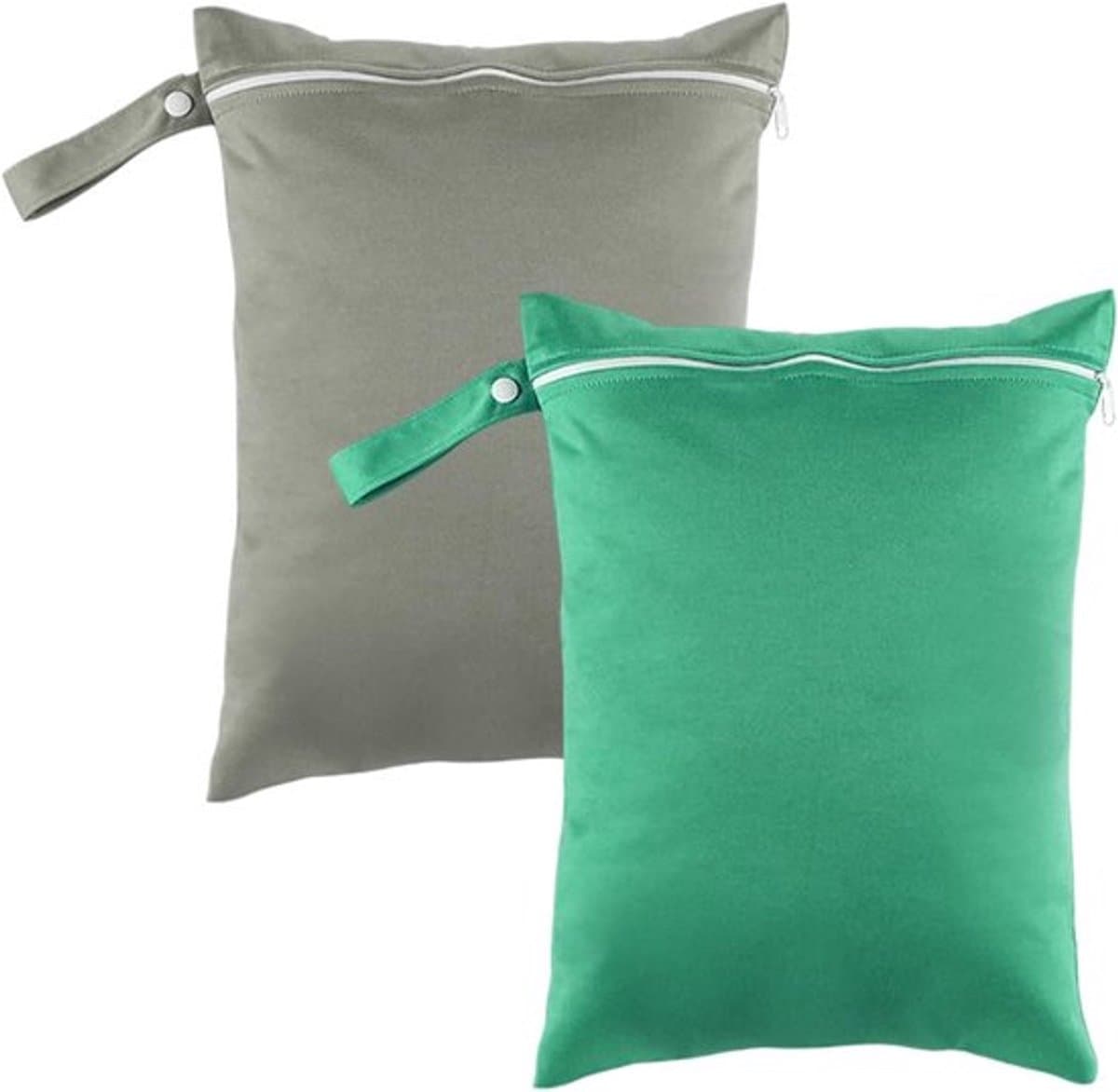 2 Stuks Waterdichte Waszakken voor Reizen, Grote Nat Bag voor Zwemkleding en Vuil Wasgoed 30 x 40 cm (Grijs/Groen) — afbeelding 1