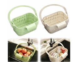 Spoelbakorganizer set van 2 - wit en groen - uittrekbaar en opvouwbaar - ruimtebesparend voor woning en camping - ShopVlot