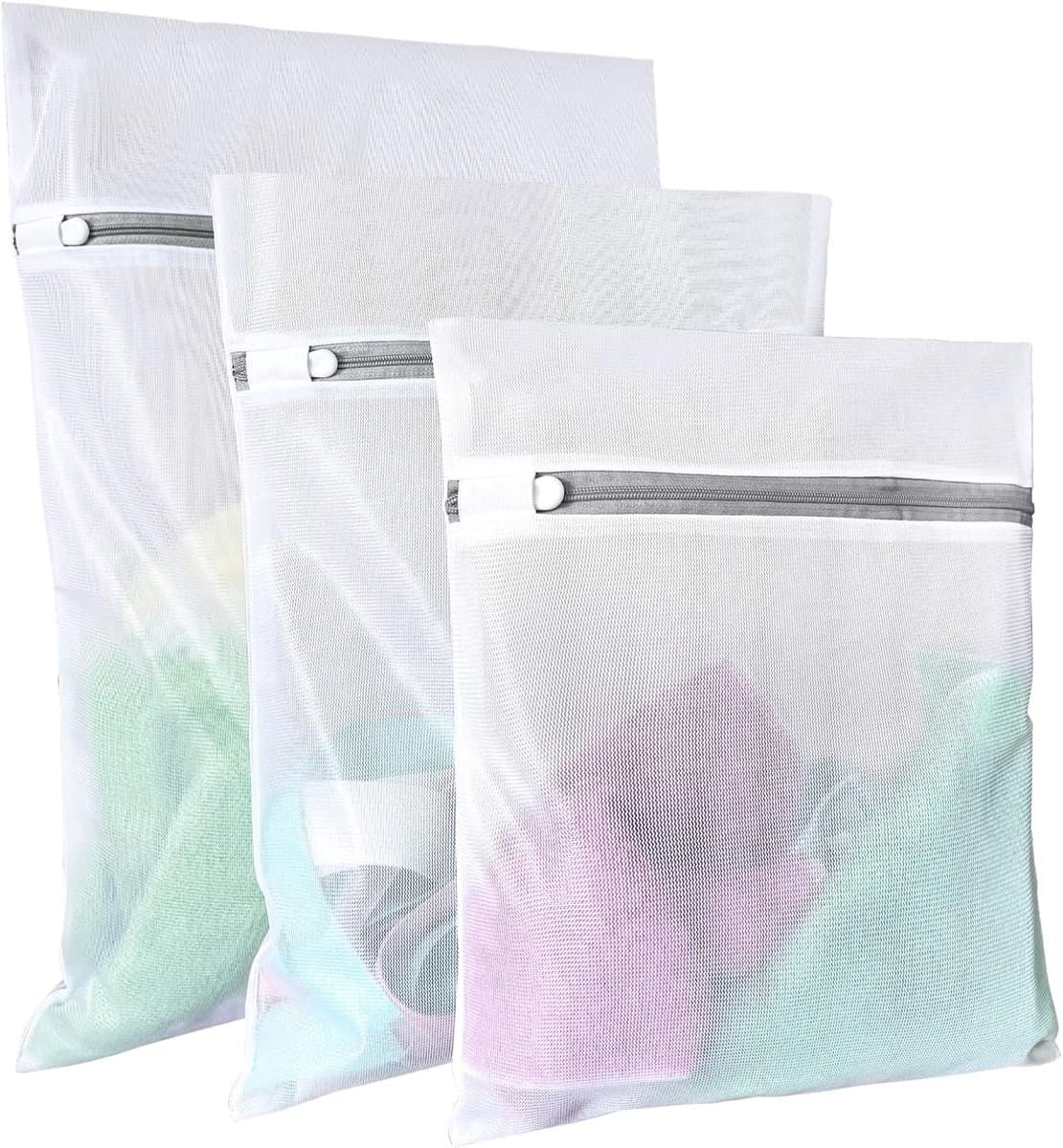 3 stuks - ondergoed waszak - geschikt voor het reinigen van verfijnde kleding - dunne net waszak - 1 L - 1 M - 1 S - wit — afbeelding 1