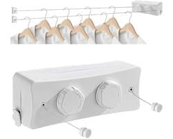 Uittrekbare Waslijn - Dubbele Lijn - Kleding Drogen - Roestvrij Staal - 2 x 51 m - Wit