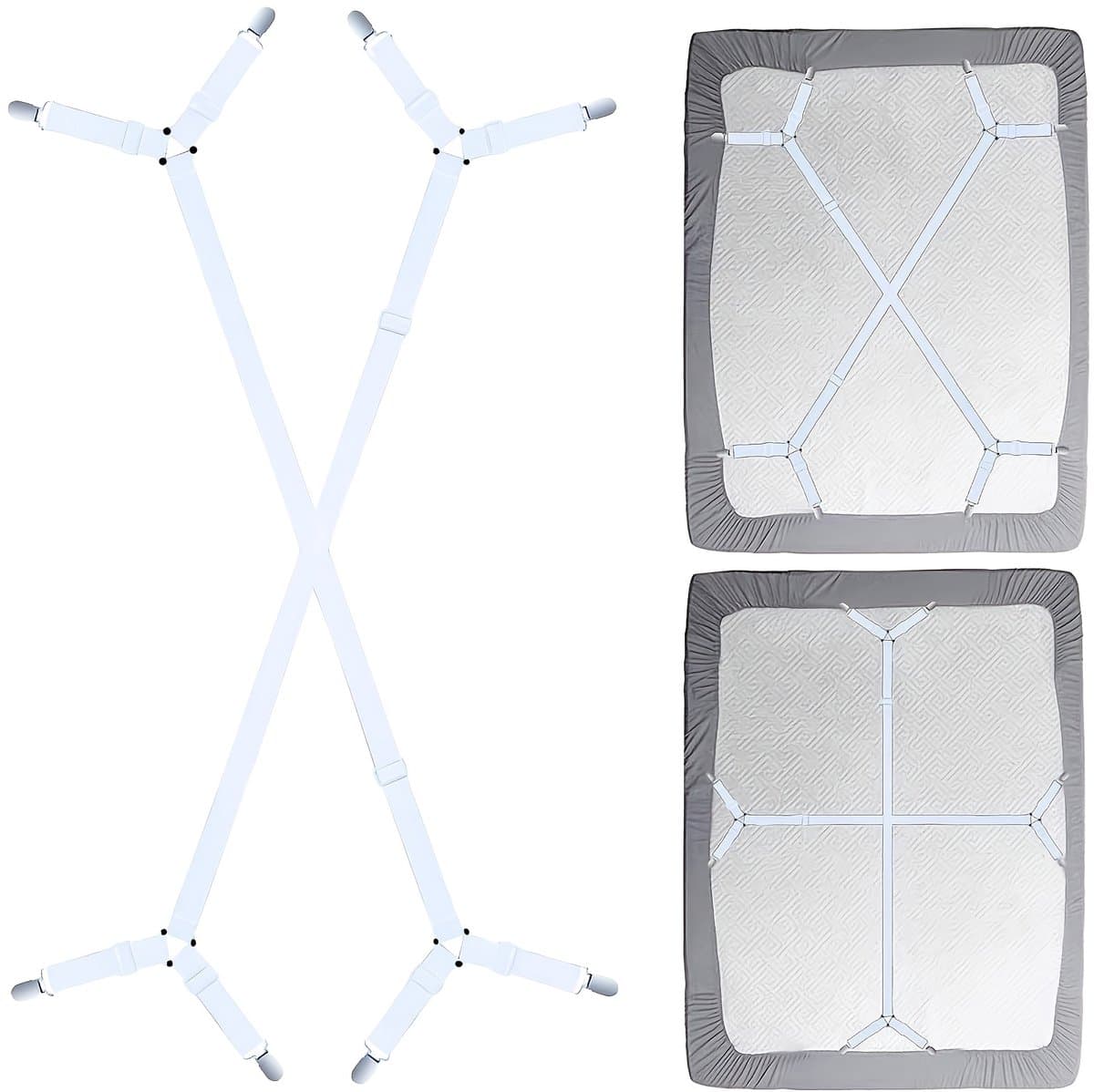 Dutchers® 2x Lakenspanners - Lakenspanner - Dekbedspanners - Dekbedclips - Dekbed Klemmen - Tafelklemmen - Bedbetrels - Verstelbare Elastische Lakenhouders - Overtrekspanners - Universeel - Wit — afbeelding 1