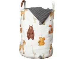 New Bed, Wasmand met Bosdieren Aquarel Stijl, Opbergmand Kinderkamer Dierenmotief met Handvatten en Koordsluiting, Speelgoedmand kinderen - Speelgoedkist - Wasbox - 33 x 48 cm — afbeelding 1