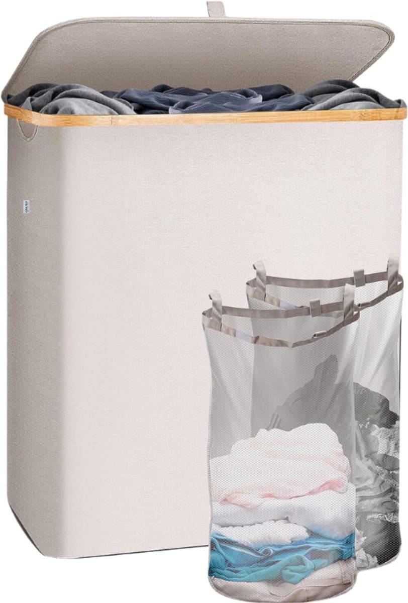 Oneiro's Luxe Wasmand PRO 140 L Beige - opvouwbaar - L38 x B57 x H67 cm - wasmanden - wassorteerder — afbeelding 1