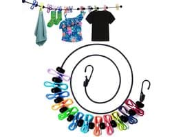 1,8 m - elastische winddichte band voor buiten positionering waslijn - waslijn voor buiten - stevig en duurzaam - eenvoudig te bevestigen - antislip - lichtgewicht en draagbaar - veelzijdig - geschikt voor reizen, kamperen, buiten en binnen