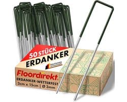 FLOORDIREKT Grondanker Haringen voor Kunstgras - Stabiele & Corrosiebestendige - Voor Kunstgras, Onkruidvlies, Schutting, Tent, Camping & Tuin - Gemaakt van Ijzerdraad - U-Vorm - 50 stuks - 15 x 3 cm — afbeelding 1