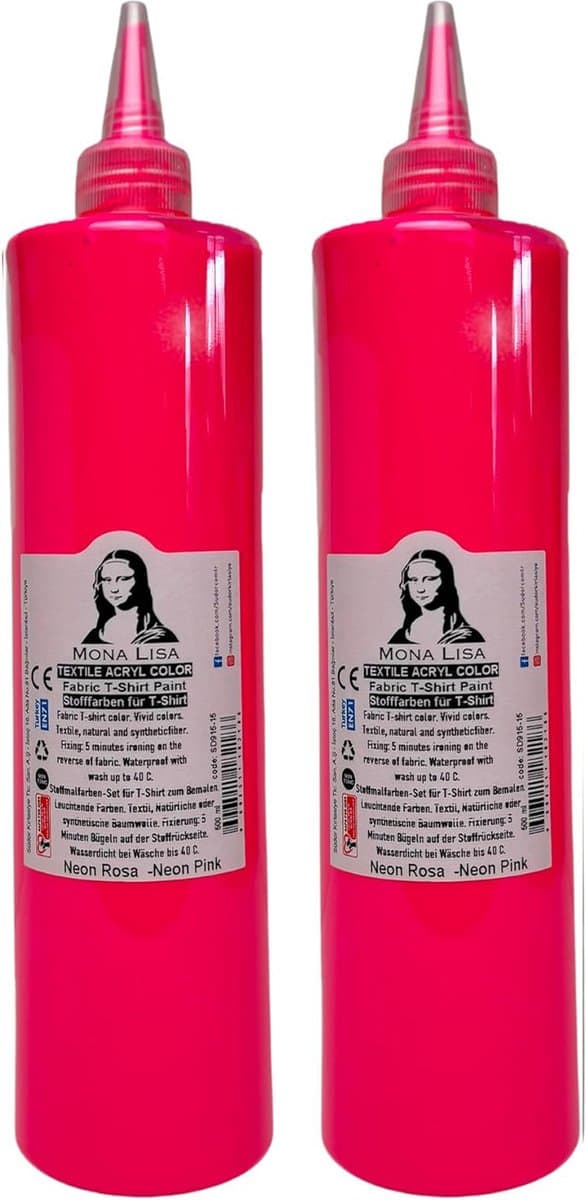 Südor Textielverf 1000 ml, neon roze.Wasbestendige textielverf voor lichte stoffen. Wasmachinebestendig, wasbestendig. Fixatie door strijken (2 x 500 ml) — afbeelding 1