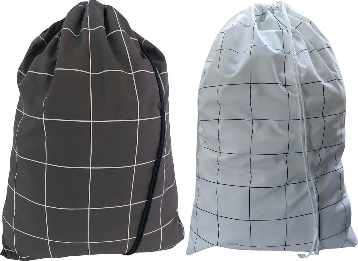Bluvardi katoenen waszakken set van 2 stuks - XL -wit- grijs - ruit — afbeelding 1