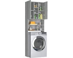 Wasmachine ombouw - Kast - Opbouwmeubel - Verhoger - Wasmachine meubel - Opbergkast - Hout - Grijs Sonoma