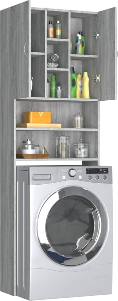 Wasmachine ombouw - Kast - Opbouwmeubel - Verhoger - Wasmachine meubel - Opbergkast - Hout - Grijs Sonoma — afbeelding 1
