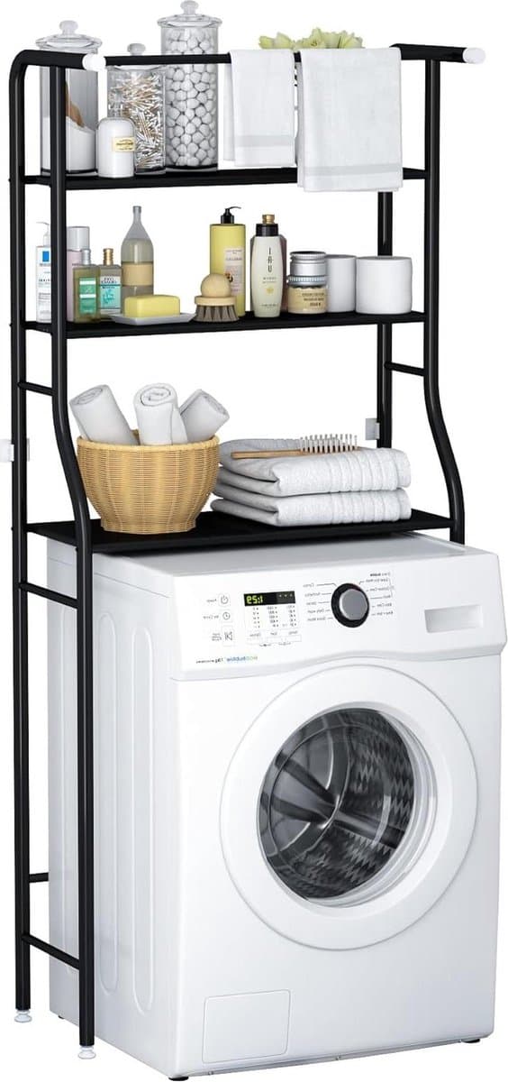 3-Tier Opbergrek Wasmachine - Ruimtebesparend - Badkamer - Boven Het Toilet - Multifunctioneel - Sterk Lager - Hangbaar - Zwart Wasmachine rek — afbeelding 1