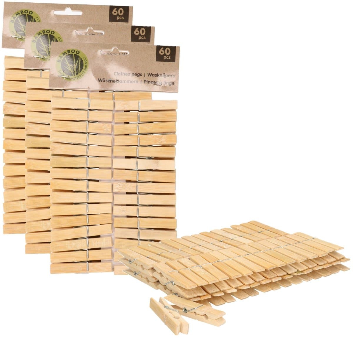 Wasknijpers - 180x - bamboe hout - 7 cm - wasspelden - knijpers - was ophangen — afbeelding 1