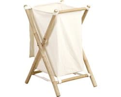 Tendance Wasmand met 1 compartiment - bamboe hout - canvas - wit - inklapbaar