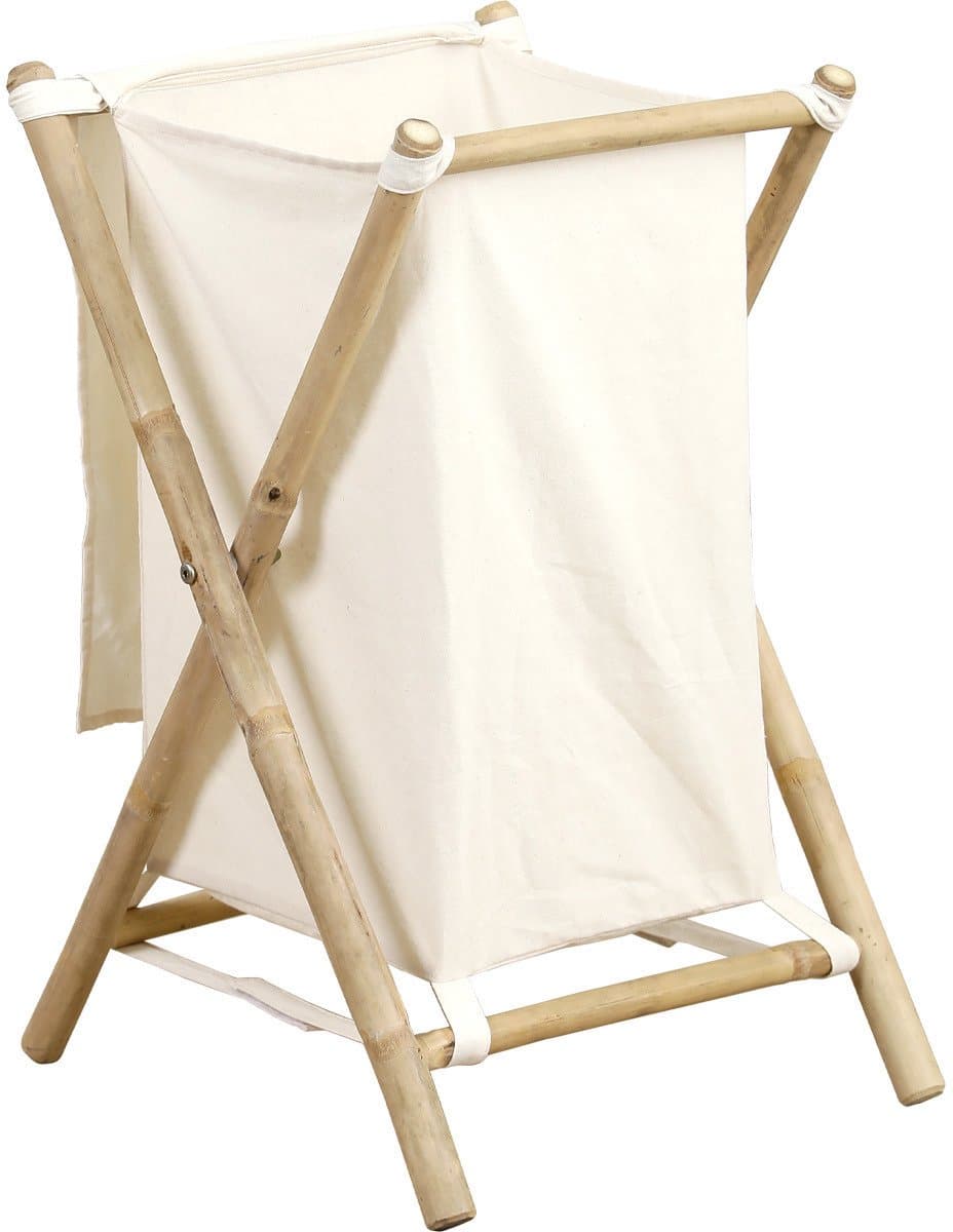Tendance Wasmand met 1 compartiment - bamboe hout - canvas - wit - inklapbaar — afbeelding 1