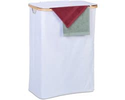 wasmand met deksel - 105 l - bamboe - polyester - opvouwbaar - draagbaar - wit-natuur — afbeelding 1