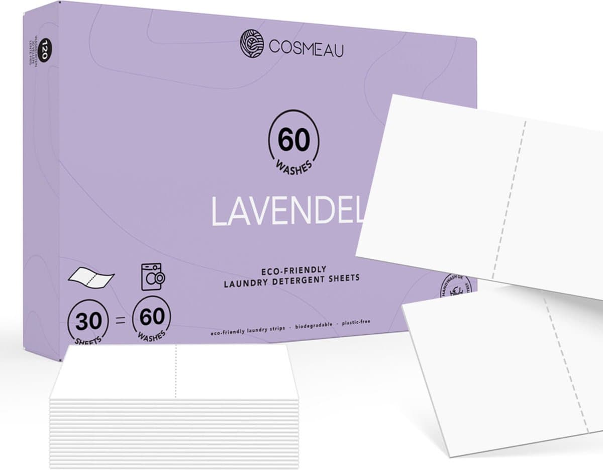 Cosmeau Wasstrips 60 Wasbeurten Lavendel - Wasmiddel - Wasvellen - Wasdoekjes - Detergent Sheets - Laundry Strips - Cosmo Cosmea Kosmo — afbeelding 1