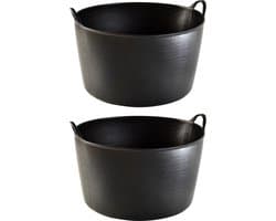 Plasticforte flexibele emmer / kuip - 2x stuks - zwart - kunststof - rond - 55 liter - 60 x 53 x 38 cm - wasmanden - tuinafval - speelgoed
