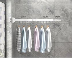Wanddroogrek Inklapbaar 12 Haken - Droogrek Muur Wandmontage Ophangbaar - Clothes Rack Uitschuifbaar + Montage Kit - Wit