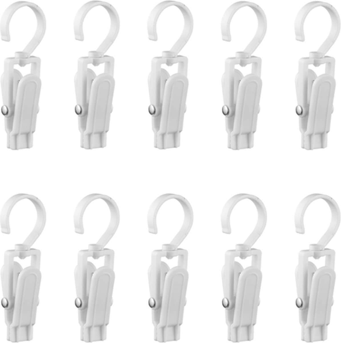 Wasknijpers - Met haak - Anti slip - Speciaal type - Mat Wit - 10 stuks - Droogrek knijpers - 360 graden draaibaar - Wasrek knijpers - Binnen en buiten — afbeelding 1