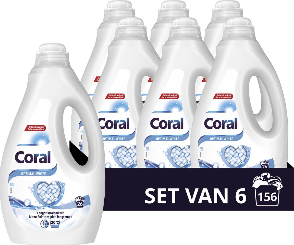 Coral - Vloeibaar Wasmiddel - Optimal White - Witte was - 6 flessen - 156 wasbeurten - Voordeelverpakking — afbeelding 1