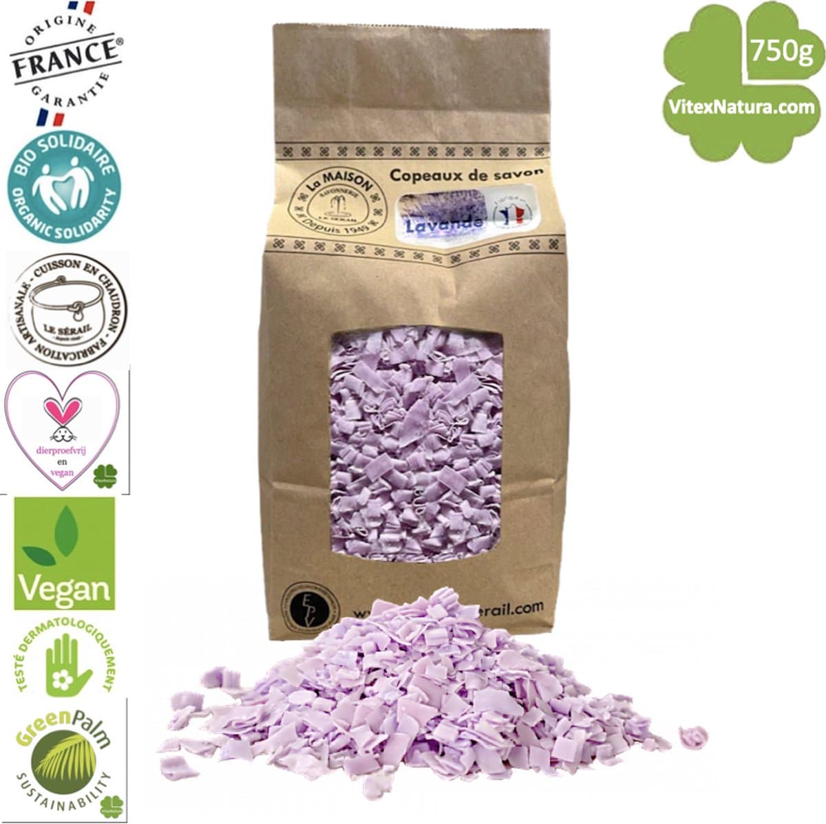 Marseille zeepvlokken met lavendel olie | 750g | Ecologisch en Milieuvriendelijk | Ambacht | Le Serail — afbeelding 1