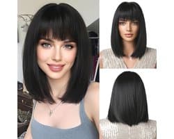 Korte Rechte Bob-Pruik met Pony voor Vrouwen - Synthetisch Haar voor Cosplay en Dagelijks Gebruik