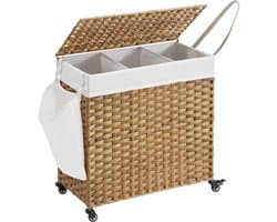 Wasmand 3 vakken - Wasmand - Wasmand met deksel - Riet - Duurzaam - 140L — afbeelding 1