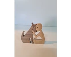 Houten beeldje - Natuurlijk hout - Beeld - Decoratief - Hout - Man - Hond - B08