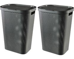 Curver Infinity Recycled Wasmand met deksel - 60L - 2 stuks - Antraciet — afbeelding 1
