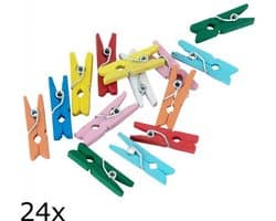 Multicolor mini wasknijpertjes, 24 stuks, voor het ophangen van kaartjes e.d. — afbeelding 1