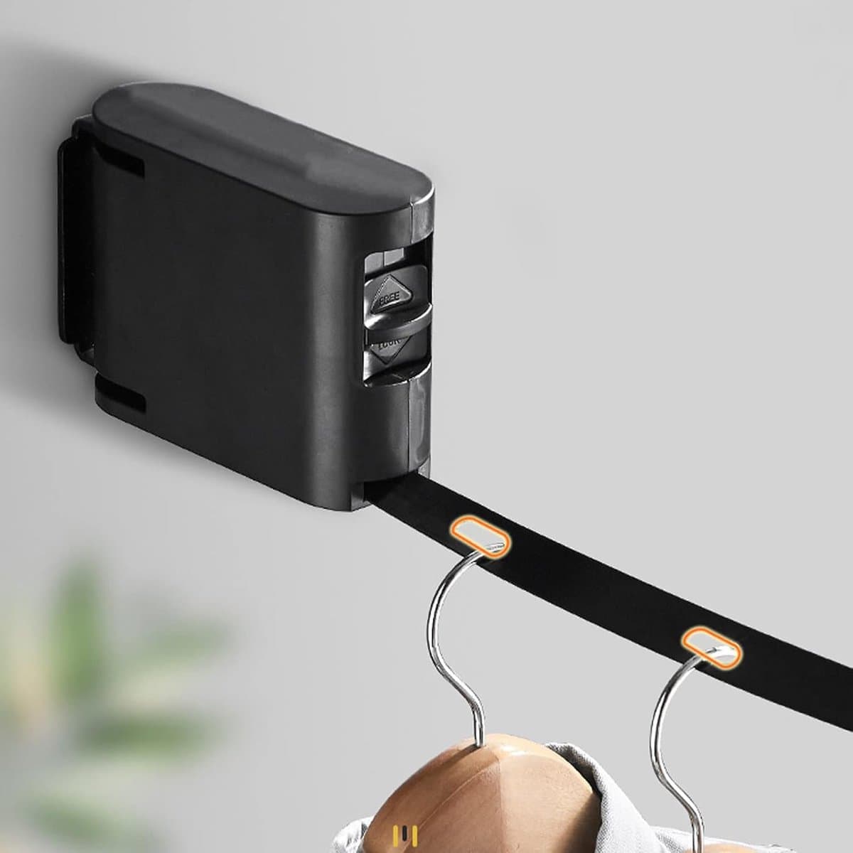 Intrekbare, verstelbare waslijn voor binnen, aan de muur bevestigd, wasdroger voor badkamer, balkon, binnen en buiten, zwarte, onzichtbare waslijn — afbeelding 1