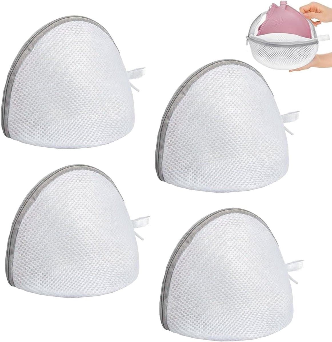 Allecto Premium - Set van 4 wasnetten met ritssluiting voor beha's en fijne was - Grijs - Beschermt lingerie en ondergoed - Wasmachinebestendig — afbeelding 1