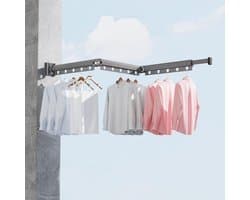 Extra groot droogrek voor kleding - Wanddroogrek - Opvouwbaar - Geen spijkers of lijm - Ruimtebesparend droogrek voor kleding - Telescopisch droogrek voor kleding - Zwart - Drievoudig opvouwbaar + Telescopische paal - Uitschuifbaar tot 126 cm
