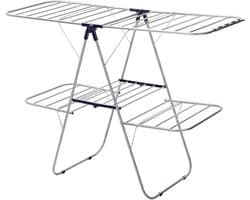 2-Tier Stainless Steel Clothes Dryer with Height Adjustable Wings - Freestanding Drying Rack for Socks, Bed Linen, and Clothing - Foldable and Stable - Blue - 156 x 61 x 113 cm