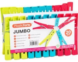Plasticforte Wasknijpers XL formaat - 20x stuks - felle kleuren mix - kunststof - 10 cm - Was ophangen — afbeelding 1