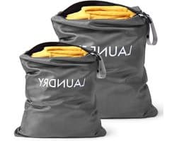 Vouwbare Waterdichte Waszakken voor Vuile Kleding, Set van 2, Ideaal voor Sport en Reizen, Met Rits Sluiting en Opbergruimte - Donkergrijs