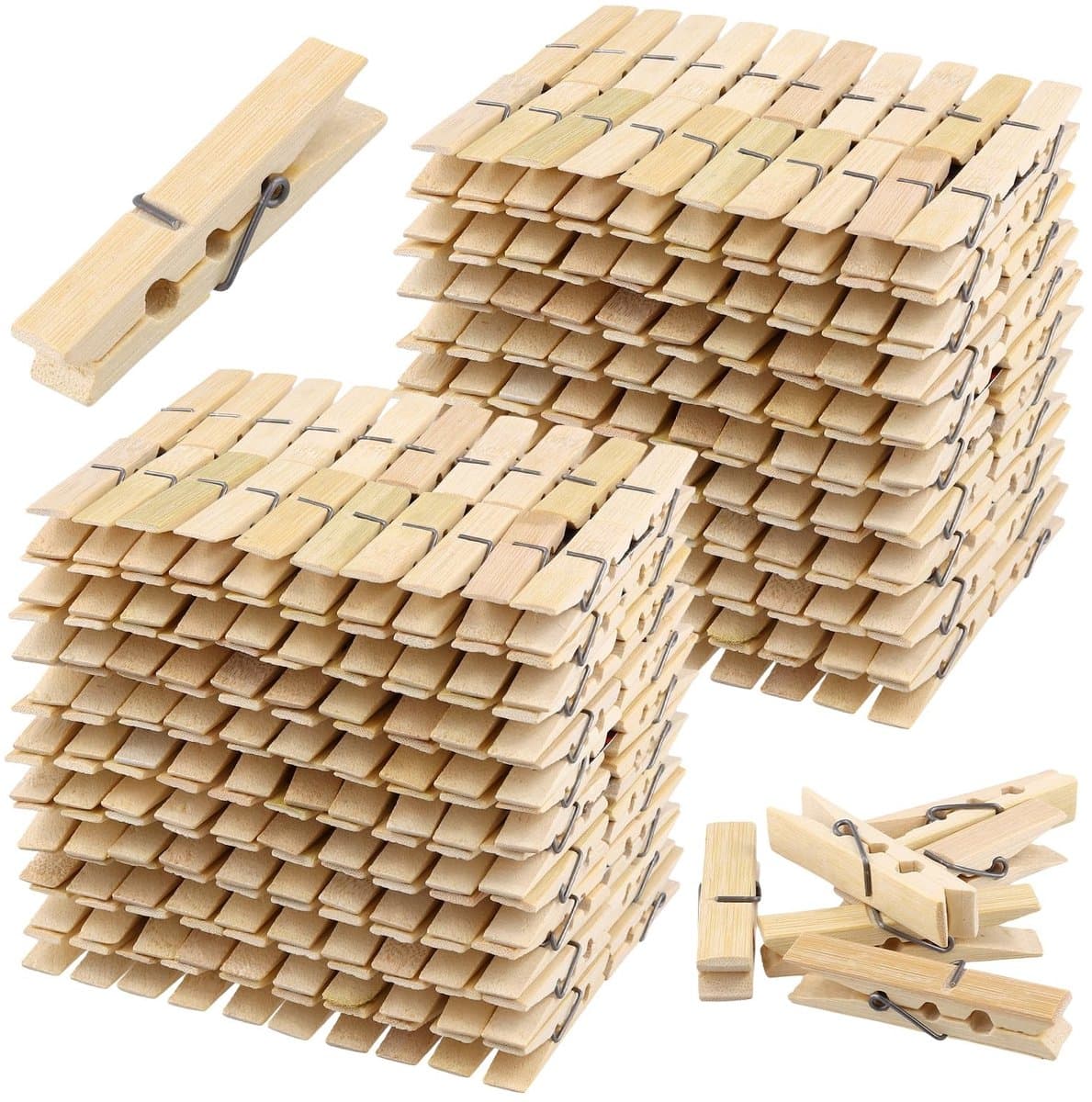Cosensi- Bamboe Haringen 500 Stuks - Kleine Houten Wasknijpers - Duurzaam - Compact - Winddicht - Hoogwaardig Materiaal — afbeelding 1