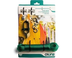 Wasdraad Set - Waslijn Kit - Kleding Drogen - Compleet met Spanner - 20 meter - Grijs