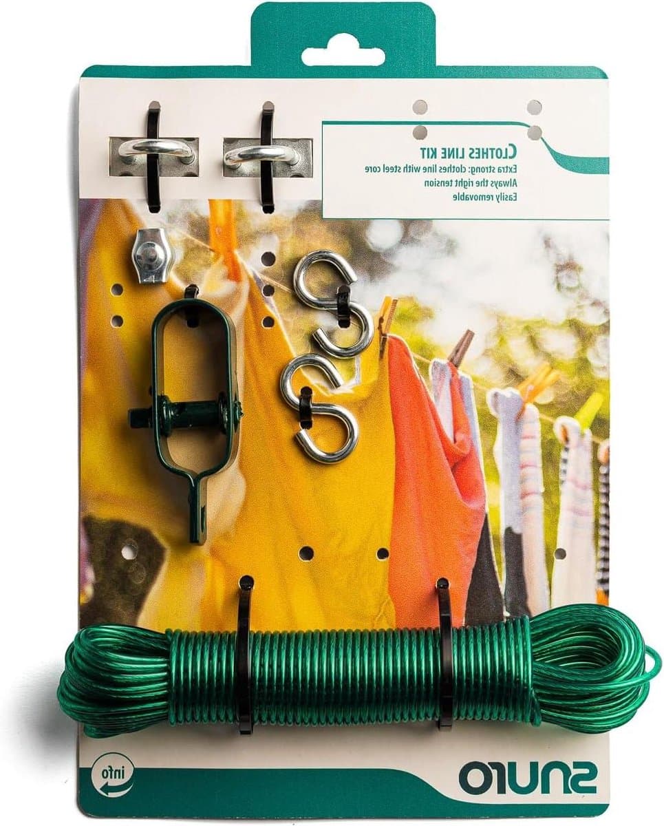 Wasdraad Set - Waslijn Kit - Kleding Drogen - Compleet met Spanner - 20 meter - Grijs — afbeelding 1