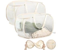 Set van 2 - Opvouwbare wasmand - Wasmand voor kleding - Wasmand voor vuile was - Gaasontwerp - Afmetingen: 34 x 34 x 60 cm - Met handvat - Geschikt voor badkamer, slaapkamer, studentenkamer, op reis en thuis - Beige — afbeelding 1