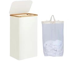DIMICO - Wasmand 3 Vakken met Binnenzak - Wassorteerder - Wasmanden met Deksel - Beige - Geurbestendig - 100L - met Handgrepen — afbeelding 1