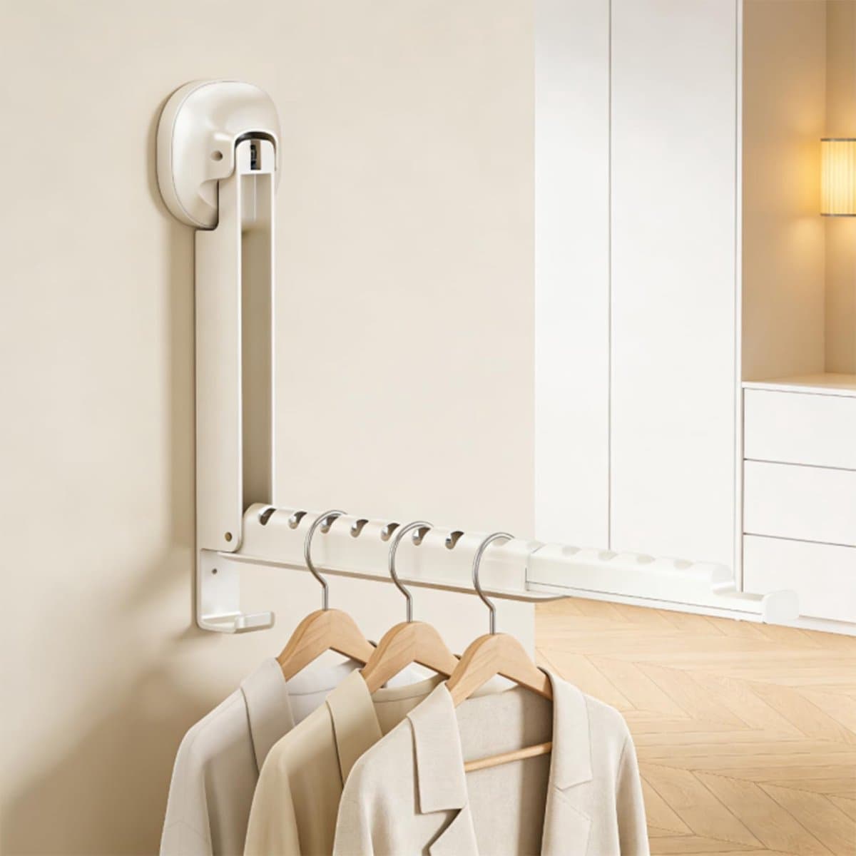 2pcs Opvouwbaar wasrek, wandgemonteerd droogrek met zuignap, uitschuifbaar, draagbare deurhanger voor wasgoed, badkamer, camper en balkon. (Wit) — afbeelding 1