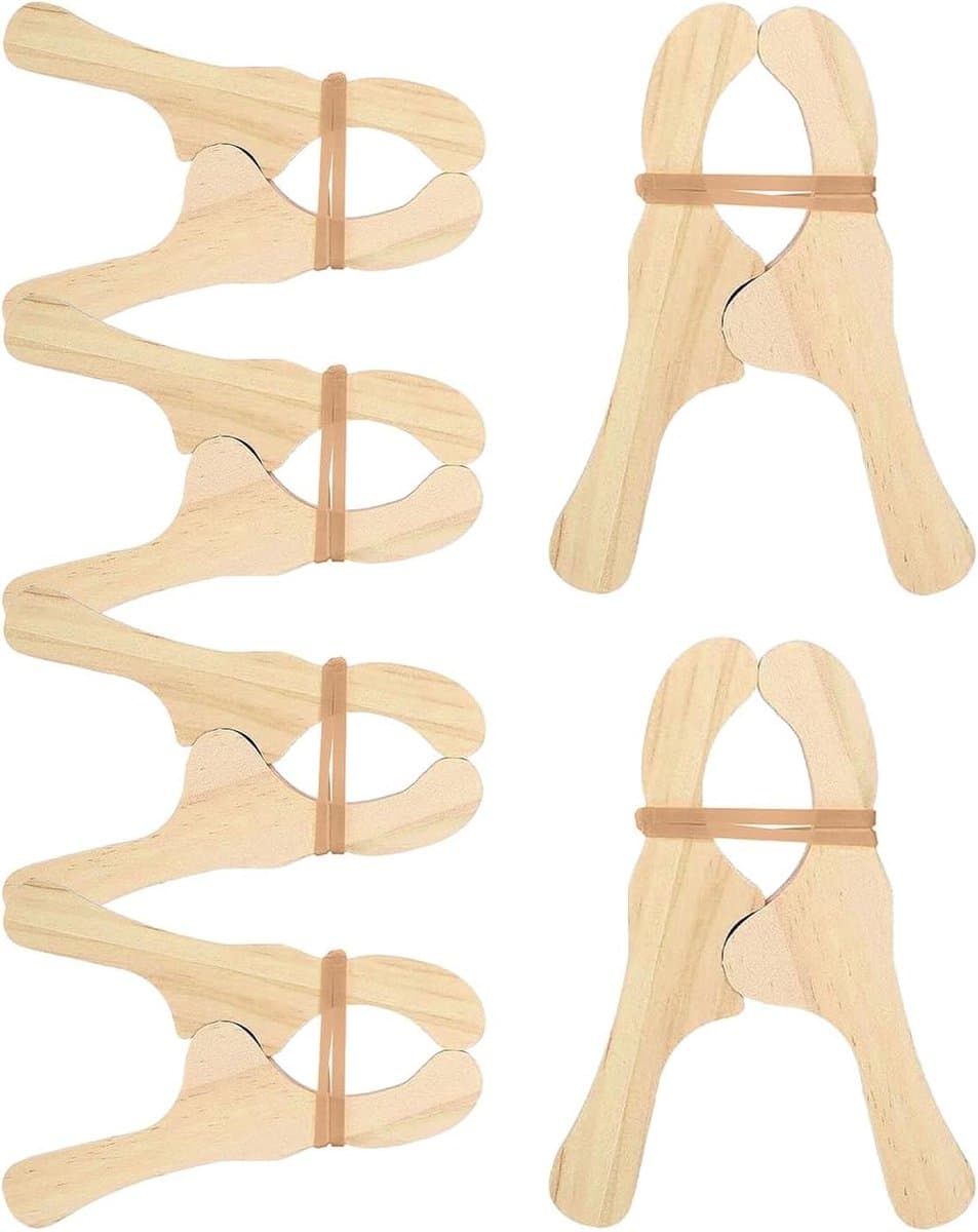 Houten wasknijpers - Kledingklemmen - Kleding drogen - Kindveilig ontwerp - 6 stuks - Houtkleur — afbeelding 1