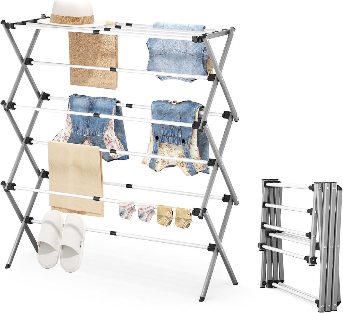 Droogrek Klein - Wasrek Toren - Kleding Drogen - Inklapbaar Ontwerp - 3 Niveaus - Grijs — afbeelding 1
