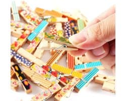 Houten Knijpers - Fotoclips Decoratief - Foto's Ophangen - Milieuvriendelijk Materiaal - 50 Stuks - Multicolor
