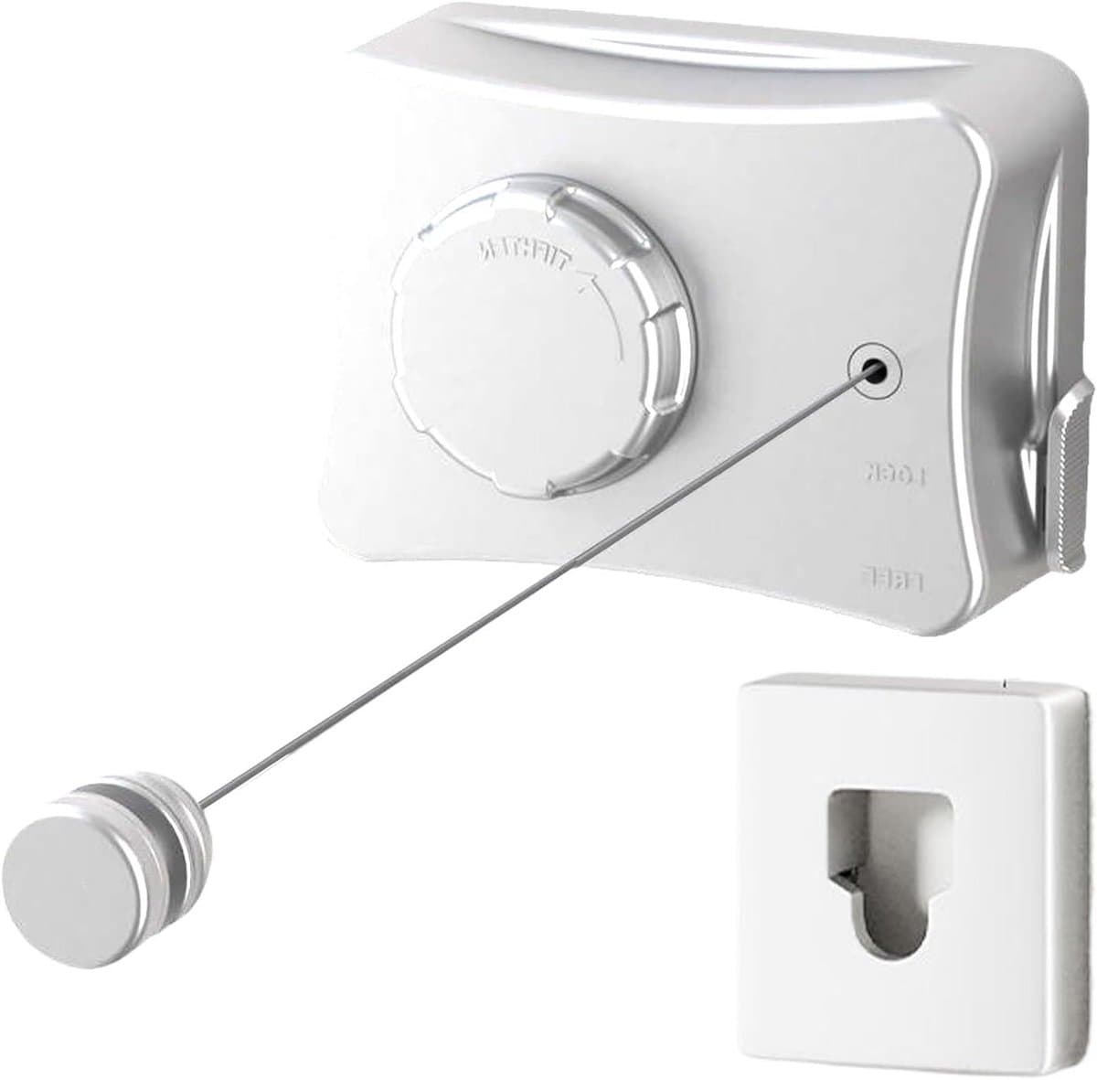 Intrekbare waslijn - Wandmontage droogtouw - Ruimte besparen - Stevig vergrendelingsmechanisme - 30 cm basis - Wit — afbeelding 1
