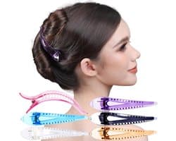 Haarspeld Eendenbek - Krokodillenclips Gebogen - Haar Styling - Sterke Grip Tanden - 14 cm Groot - Transparant Meerkleurig
